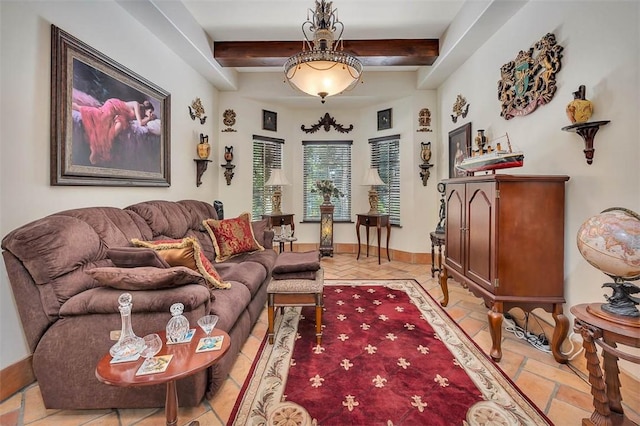 265 Harbor Pointe Dr, Brunswick, GA 31523 - living area featuring beamed ceiling