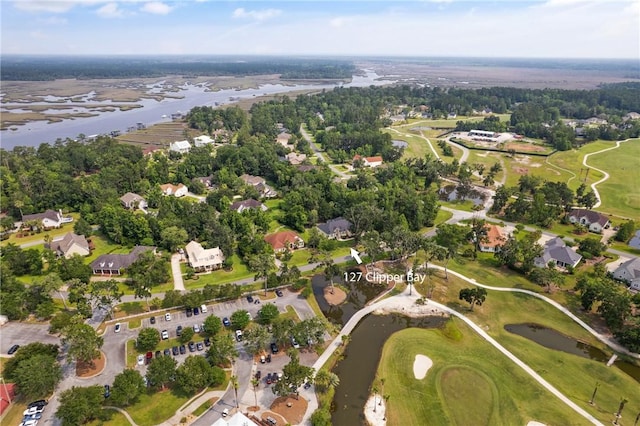 127 Clipper Bay Rd, Brunswick, GA 31523 - aerial view of property and surrounding area featuring a nearby body of water, a local golf course, and nearby suburban area