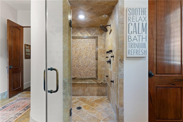 bathroom with a stall shower