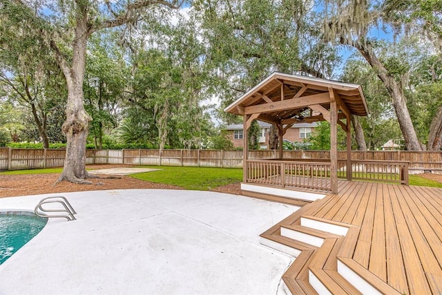 view of patio / terrace featuring a gazebo and a swimming pool side deck