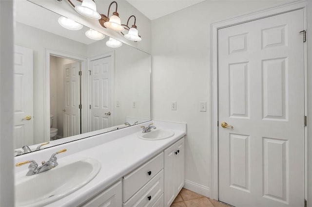 bathroom with tile patterned floors, vanity, and toilet