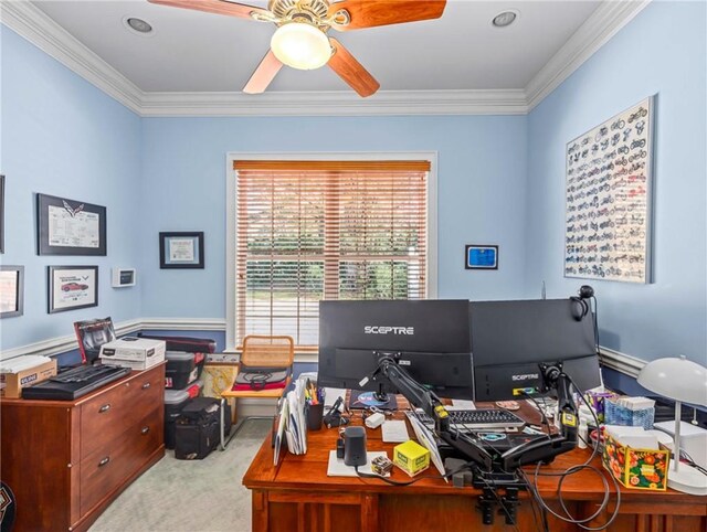 carpeted bedroom with crown molding, multiple windows, and baseboards