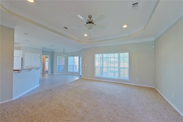 6121 Stoney Brook Dr, Blackshear, GA 31516 - unfurnished room featuring visible vents, light carpet, a ceiling fan, and crown molding