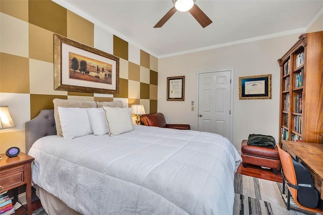 407 Butler Ave, Saint Simons Island, GA 31522 - bedroom with ornamental molding, wood finished floors, and a ceiling fan