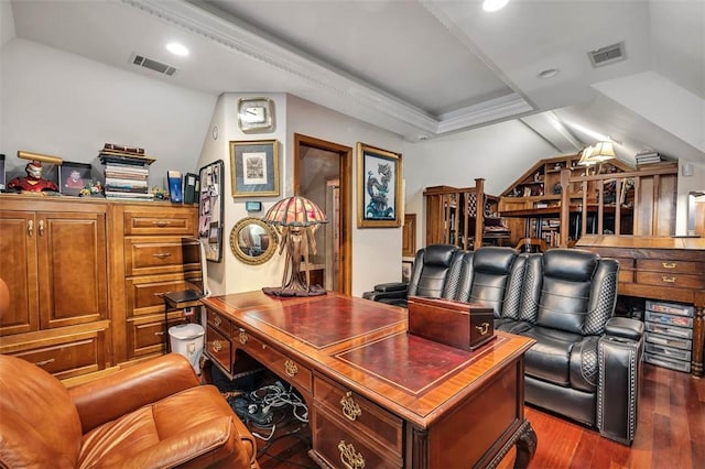 407 Butler Ave, Saint Simons Island, GA 31522 - office area with dark wood finished floors, lofted ceiling, and recessed lighting