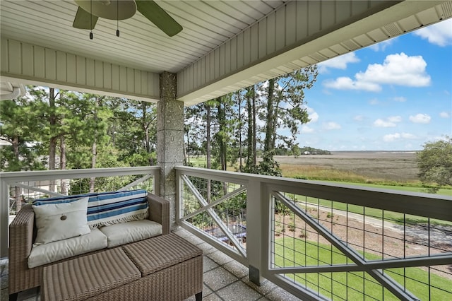 balcony with ceiling fan