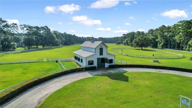 view of home's community with a rural view and a lawn