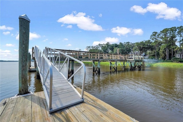 dock area with a water view