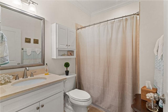 1045 Sinclair Pointe Pt, Saint Simons Island, GA 31522 - full bath with ornamental molding, vanity, and curtained shower