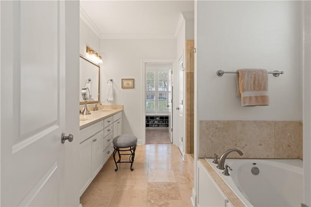 1045 Sinclair Pointe Pt, Saint Simons Island, GA 31522 - full bath featuring vanity, ornamental molding, and a bath