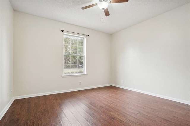 unfurnished room with a textured ceiling, hardwood / wood-style flooring, and ceiling fan