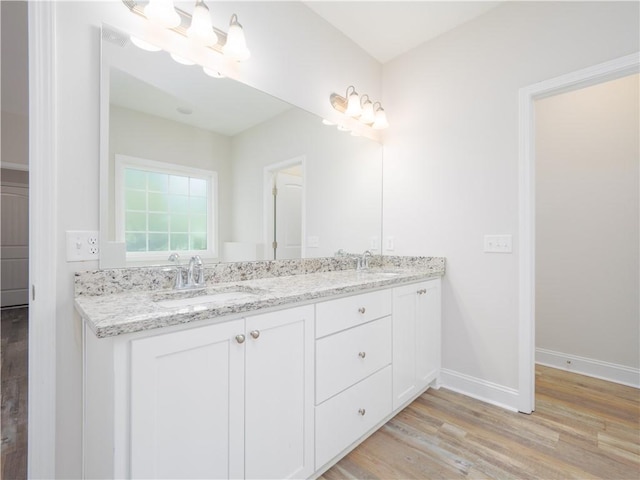 bathroom featuring hardwood / wood-style flooring and vanity