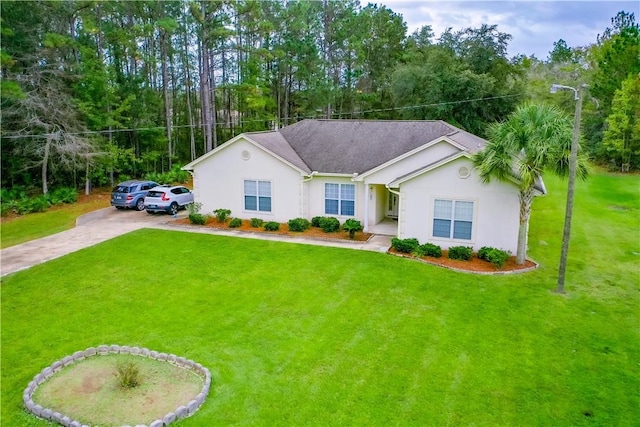 ranch-style home with a front lawn