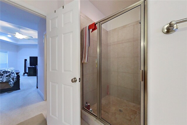 bathroom featuring a shower with shower door