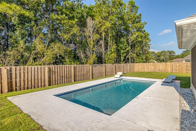 view of swimming pool with a patio area and a yard