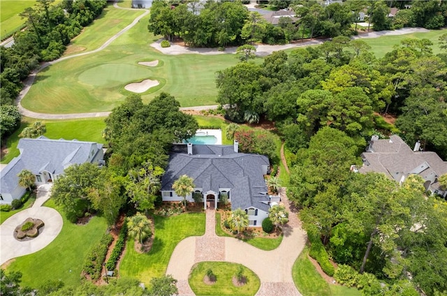 drone / aerial view featuring view of golf course