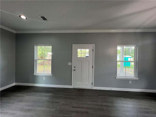 909 E Third St, Darien, GA 31305 - entryway with ornamental molding and dark wood finished floors