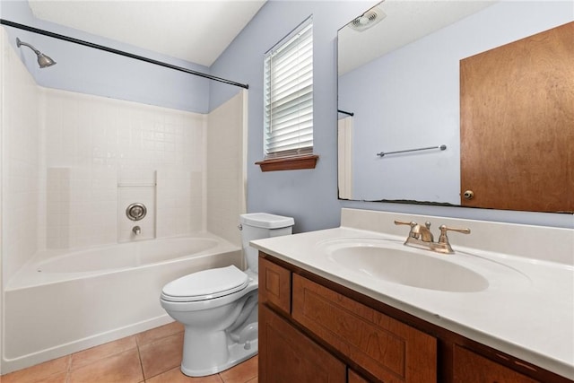 full bathroom with tile patterned flooring, vanity, toilet, and shower / tub combination