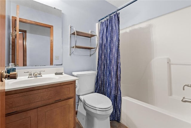 full bathroom with vanity, toilet, and shower / tub combo with curtain