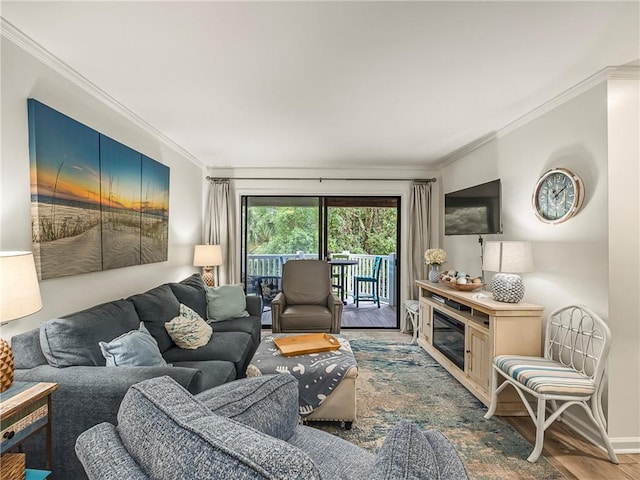 1524 Wood Ave Unit 106, Saint Simons Island, GA 31522 - living room with ornamental molding and wood finished floors