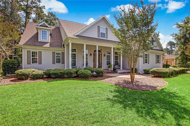 view of front of home with a front lawn and a porch