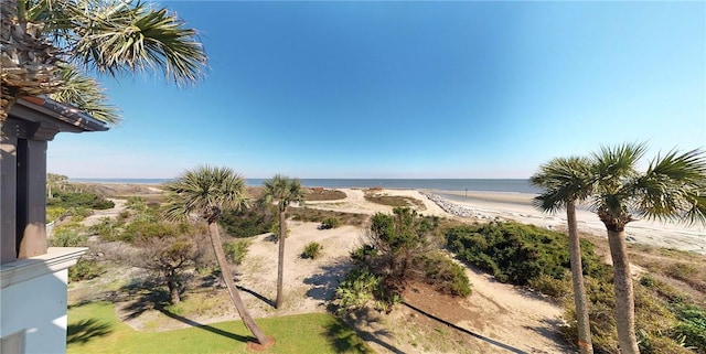 view of water feature with a beach view