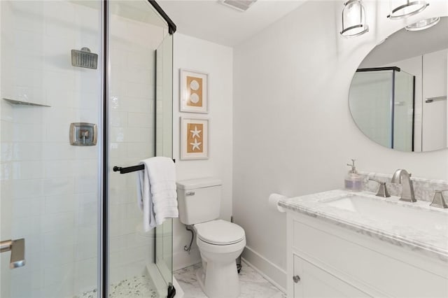 108 Hamilton St, Saint Simons Island, GA 31522 - bathroom with vanity, marble look tiles, and a shower stall