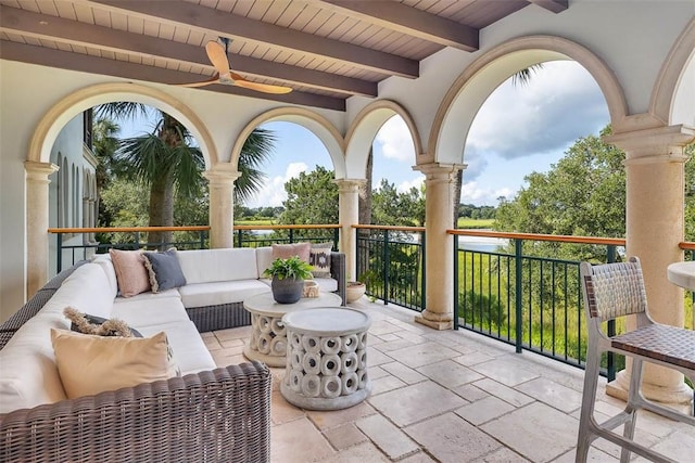 view of patio featuring outdoor lounge area and ceiling fan