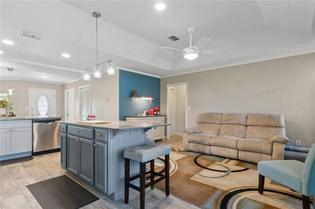 15 Merganser Way, Woodbine, GA 31569 - living room with ornamental molding, recessed lighting, visible vents, and ceiling fan