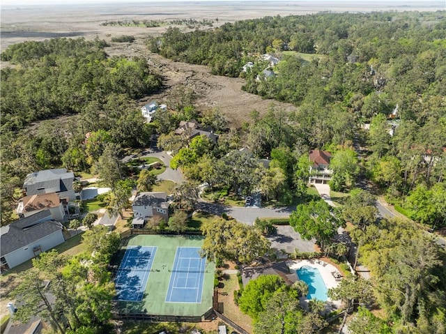 142 Montrose, Saint Simons Island, GA 31522 - aerial view of a pool and a heavily wooded area