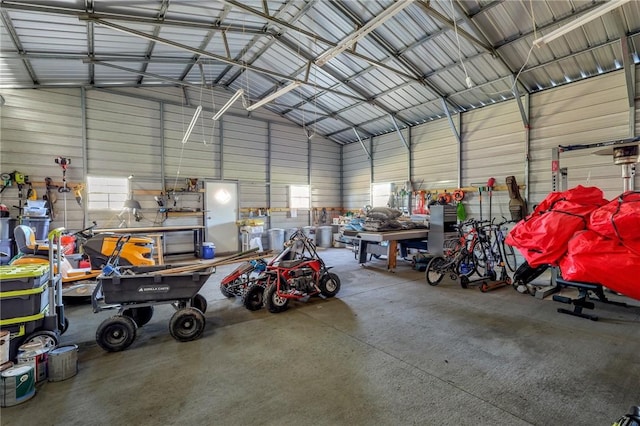 garage with metal wall