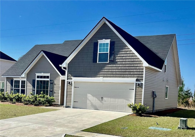 traditional-style house with a front yard, an attached garage, and driveway