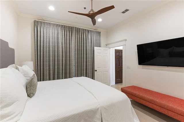 800 Ocean Blvd Unit 205, Saint Simons Island, GA 31522 - bedroom featuring ceiling fan and crown molding
