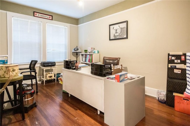 office space featuring dark wood-style flooring