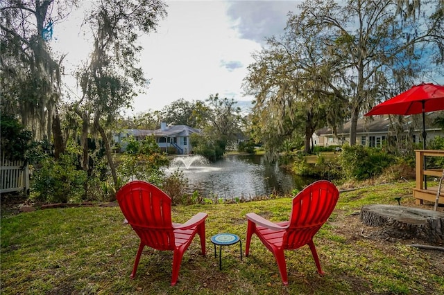 view of yard with a water view