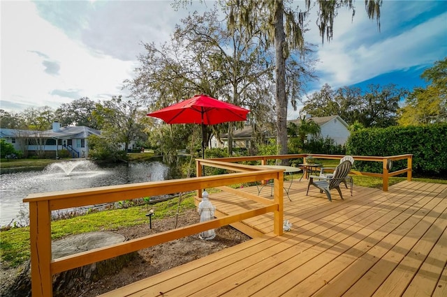 deck with a water view