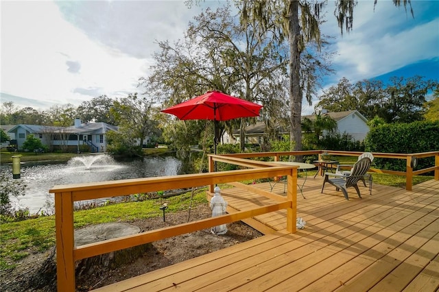 deck featuring a water view