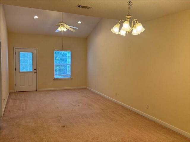 448 Moss Creek Ln, Brunswick, GA 31520 - unfurnished room with light carpet, a chandelier, a ceiling fan, and recessed lighting