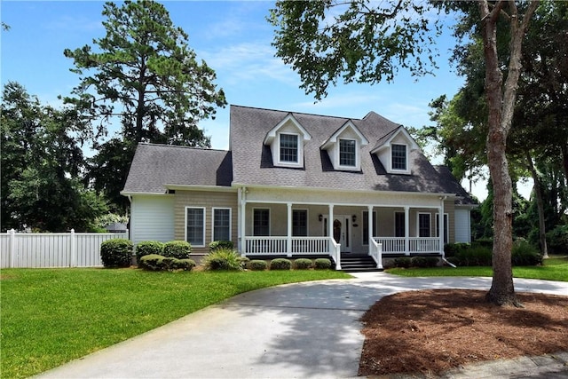 103 Bellrain Ln, Saint Simons Island, GA 31522 - new england style home with covered porch, a shingled roof, and curved driveway