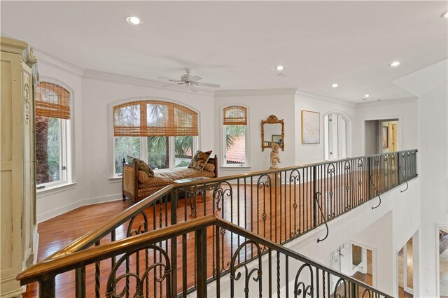 316 Forest Oaks, Saint Simons Island, GA 31522 - hall featuring ornamental molding, recessed lighting, and wood finished floors