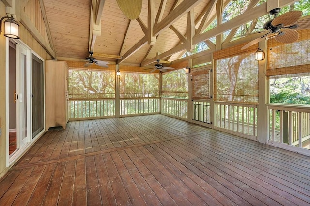 212 Stillwater Dr, Brunswick, GA 31525 - unfurnished sunroom featuring a ceiling fan and beam ceiling