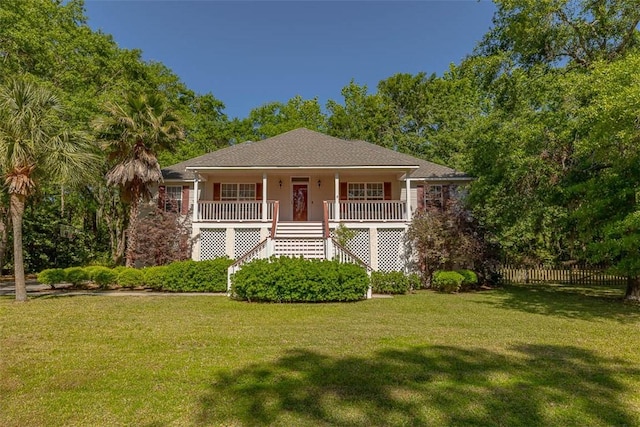 212 Stillwater Dr, Brunswick, GA 31525 - view of front of property featuring covered porch, a front lawn, stairway, and fence