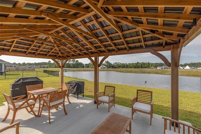 69 Allie Loop, Brunswick, GA 31525 - view of patio with area for grilling, a gazebo, and a water view