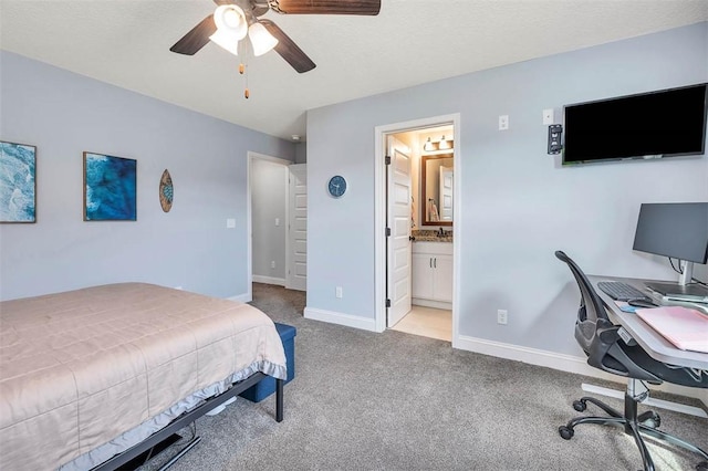 69 Allie Loop, Brunswick, GA 31525 - bedroom with light carpet, an office area, connected bathroom, and ceiling fan