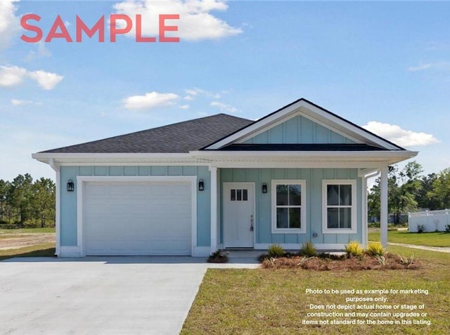 view of front of house featuring a garage, a porch, and a front yard