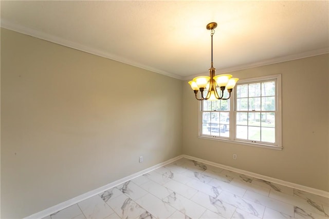 907 Euclid Ave, Waycross, GA 31501 - empty room with light marble finish floors, a chandelier, and crown molding