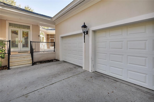 garage with french doors