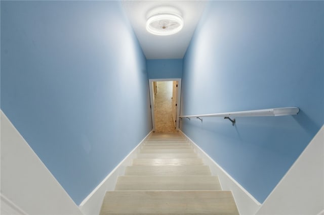 stairs with hardwood / wood-style flooring