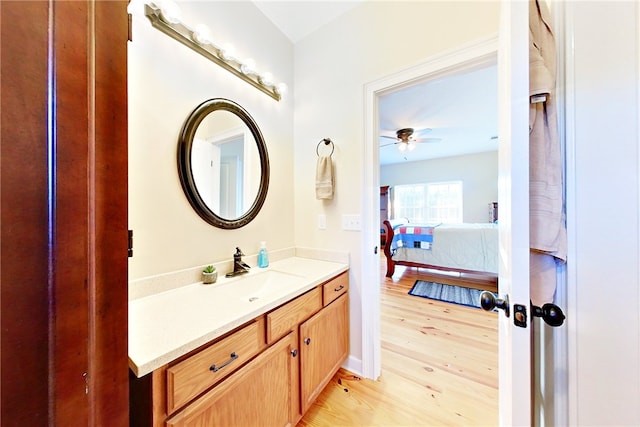 bathroom featuring vanity and hardwood / wood-style flooring