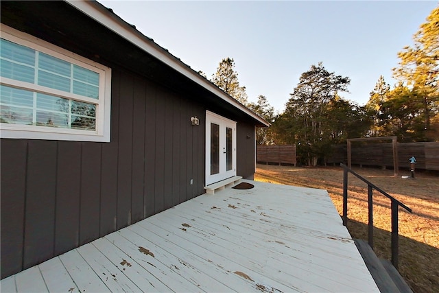 wooden terrace featuring french doors